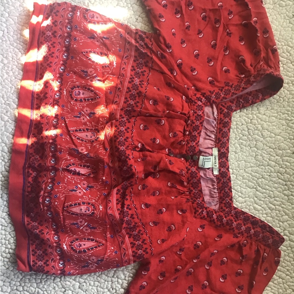 Forever 21 Red and Black Textured Blouse